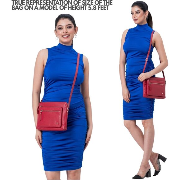 Women Red Imported Leather Polyester Crossbody Sling Shoulder Crossover Bag - Picture 2 of 6